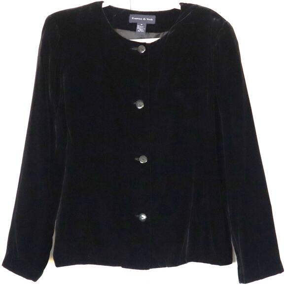 Vintage 90s Y2K Preston & York SILK Blend Black Velvet Jacket Blazer Plus 18 - Picture 1 of 7
